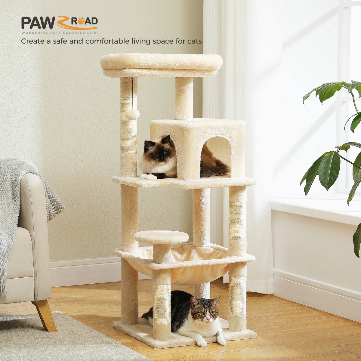 Petepela 5-Level Cat Tower with Metal Frame and Hammock
