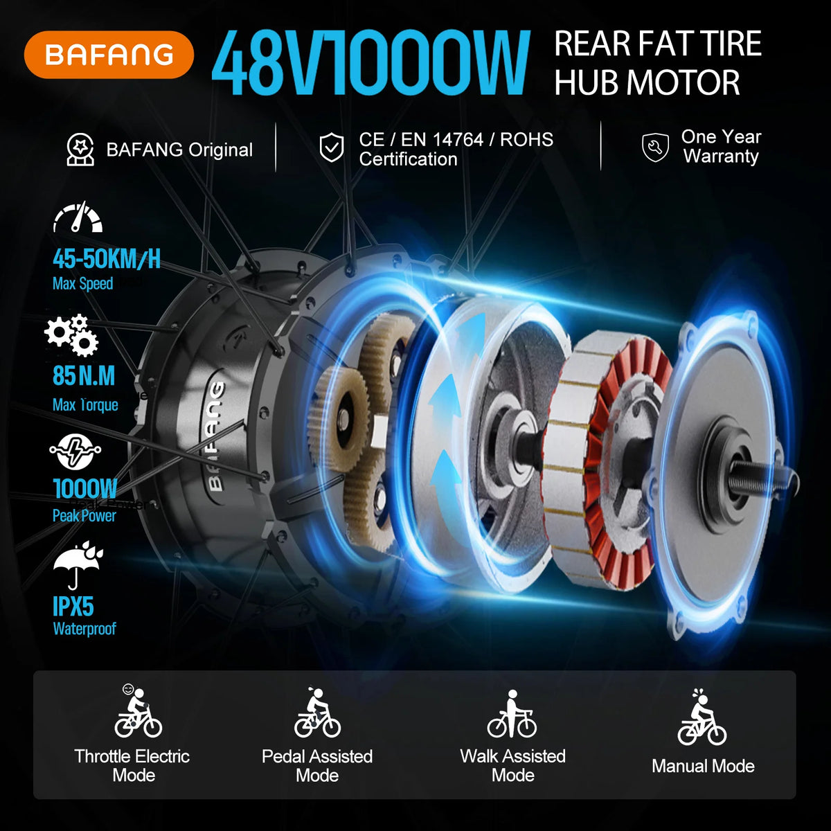BAFANG Brushless Rear Hub Motor Cassette Drive for Electric Bicycle