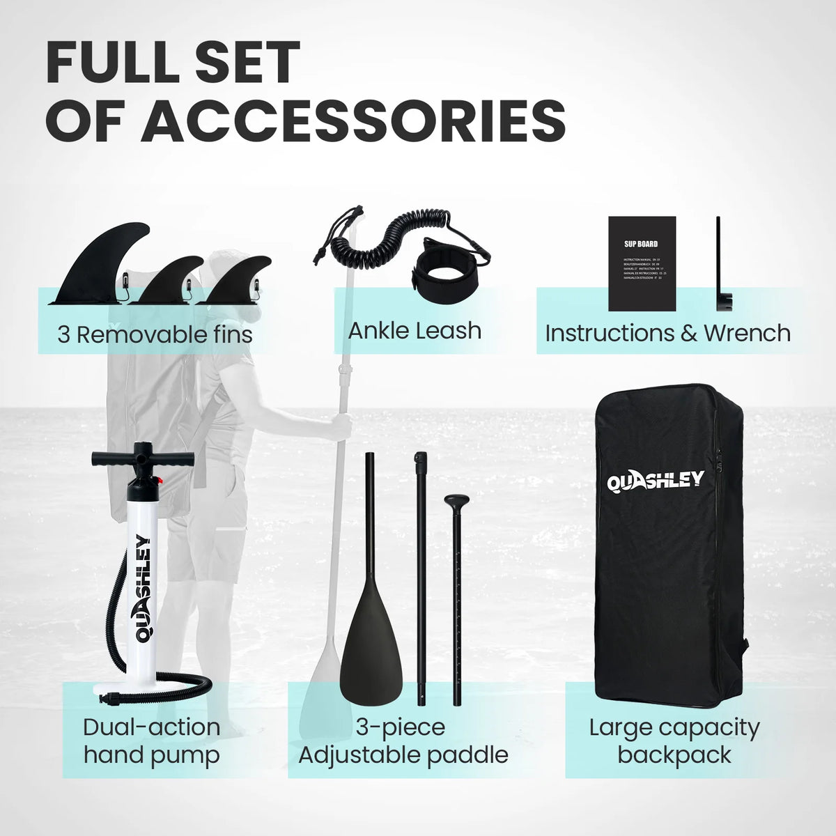Quashley Inflatable Stand Up Paddle Board Ultra Light Durable Gear