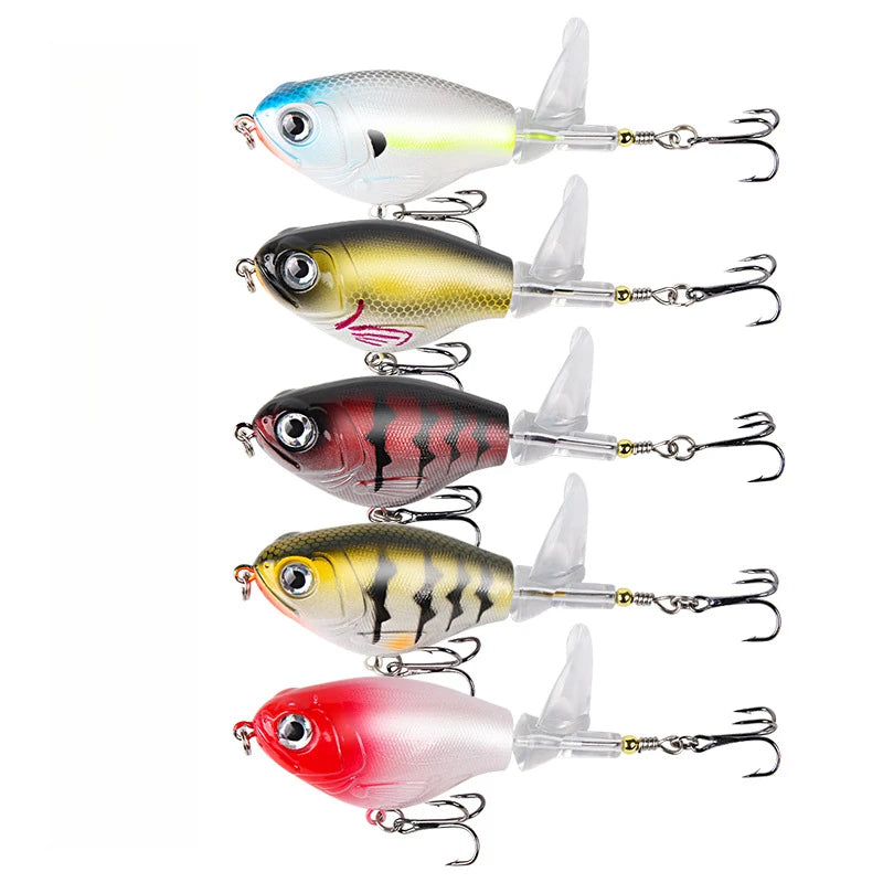 Fat Body Spinning Propeller Surface Fishing Lure With Treble Hooks