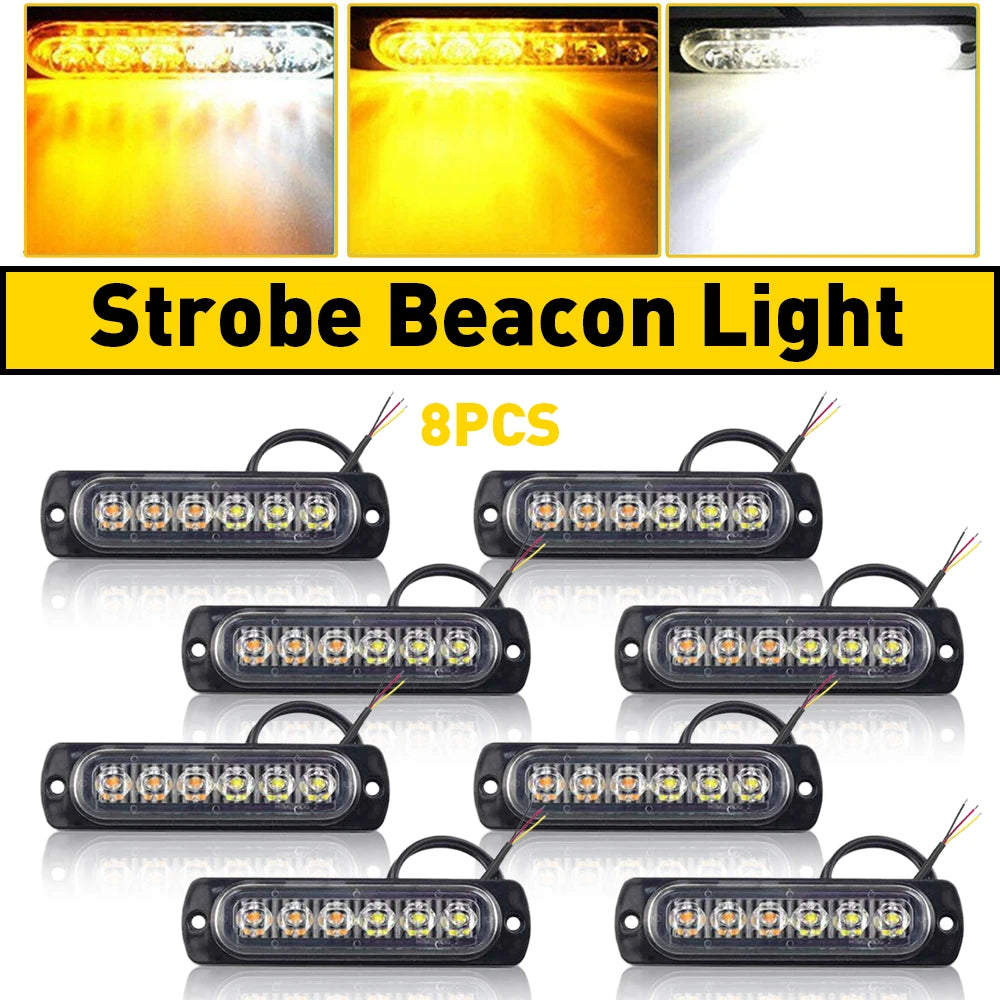 Amber White LED Emergency Strobe Warning Lights For Vehicles