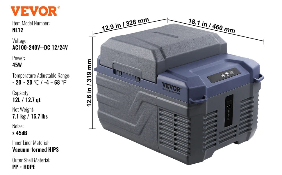 VEVOR Portable Car Refrigerator With Bluetooth Temperature Control