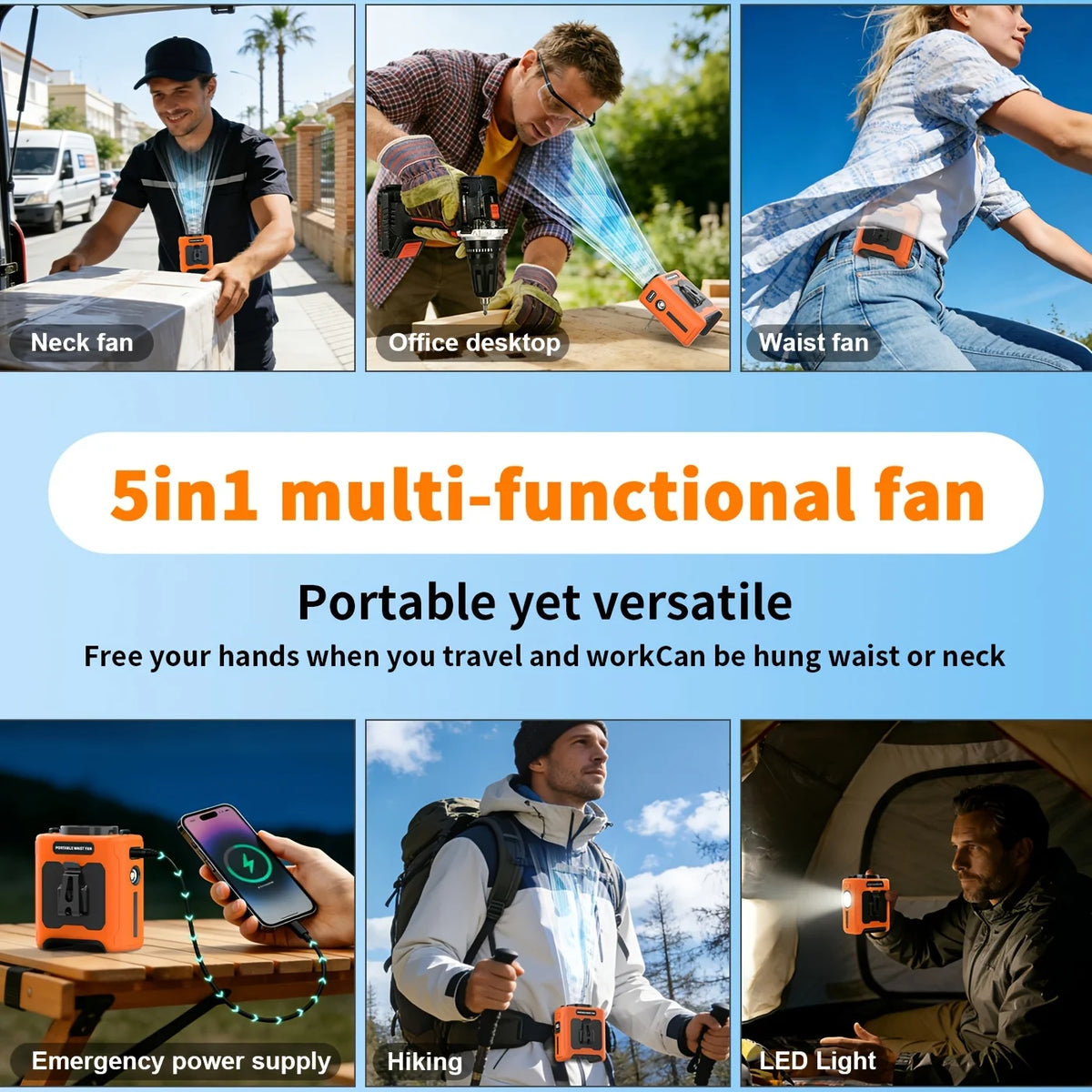 Portable 10000mAh Multifunctional Fan With LED Light And USB Charging