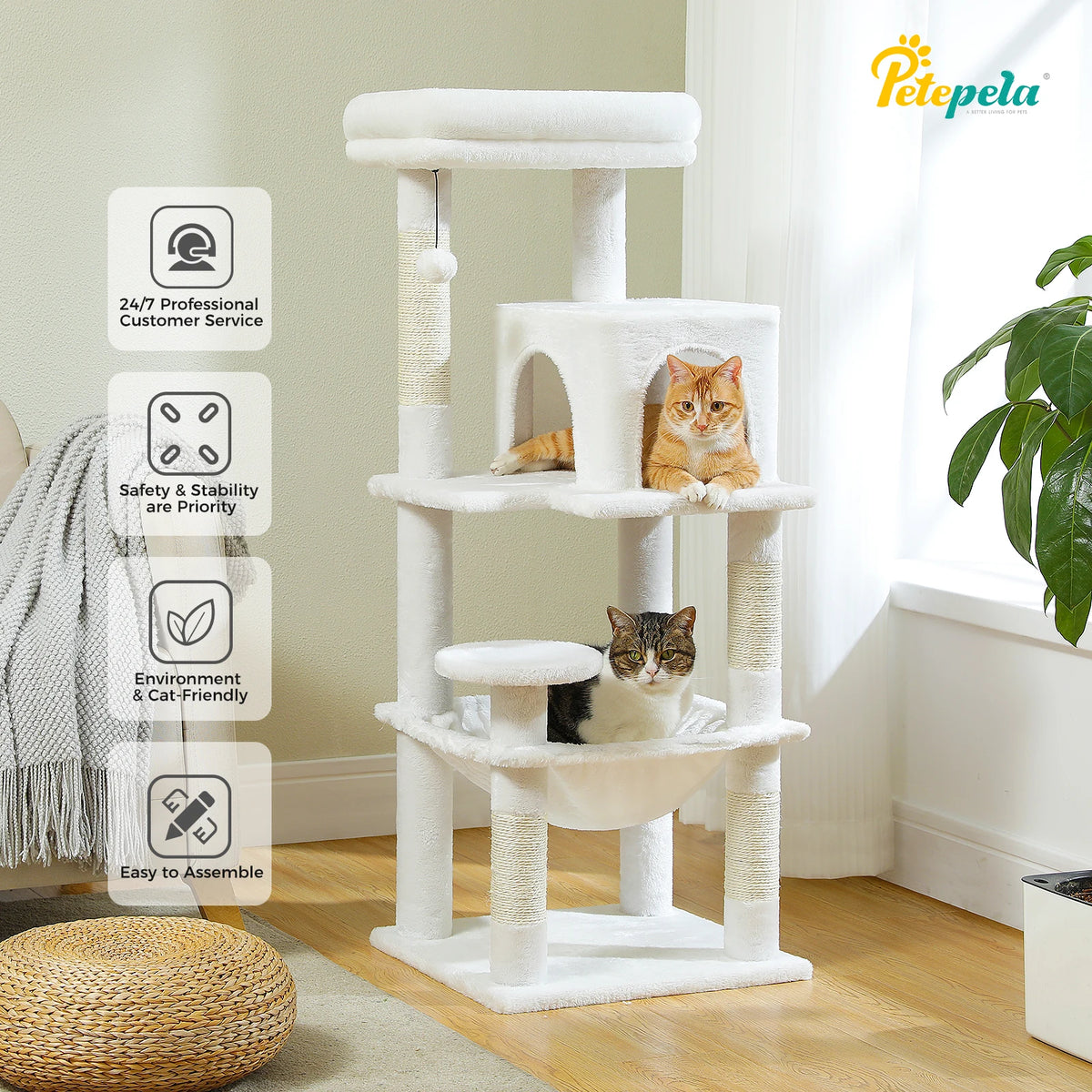 Petepela 5-Level Cat Tower with Metal Frame and Hammock