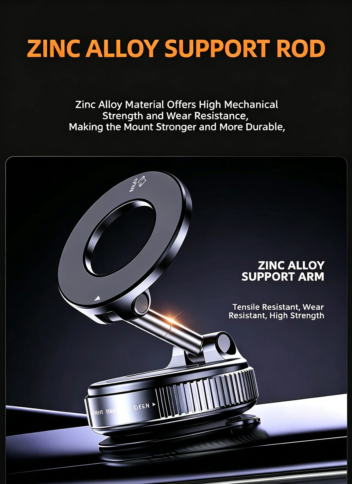 Magnetic Car Phone Holder With Vacuum Suction Cup For Console