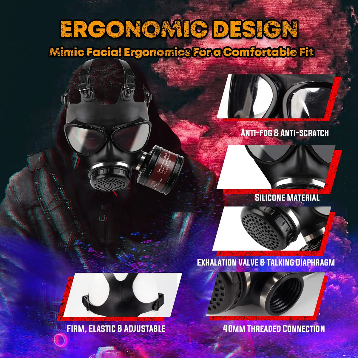 Full Face Chemical Respirator Mask With Activated Carbon Filter