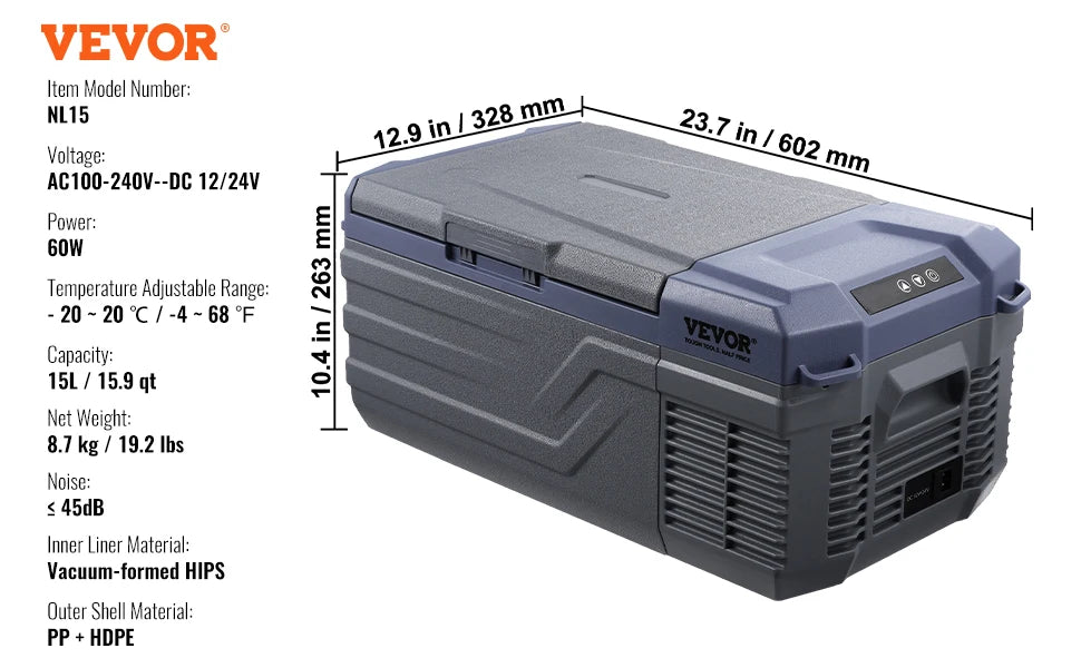 VEVOR Portable Car Refrigerator With Bluetooth Temperature Control