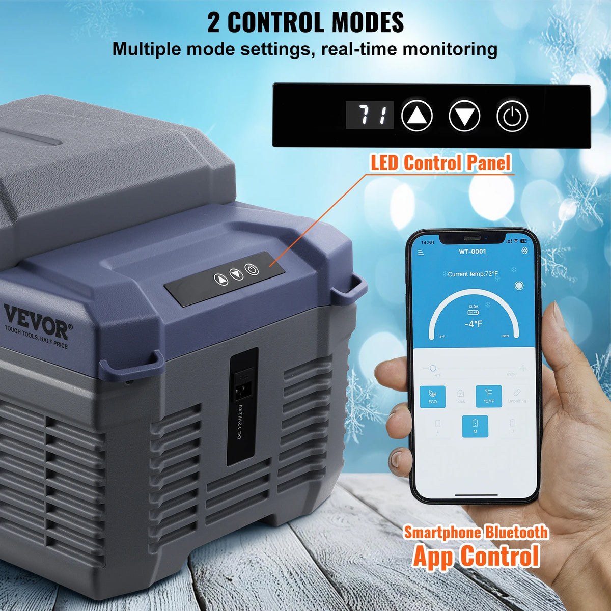VEVOR Portable Car Refrigerator With Bluetooth Temperature Control