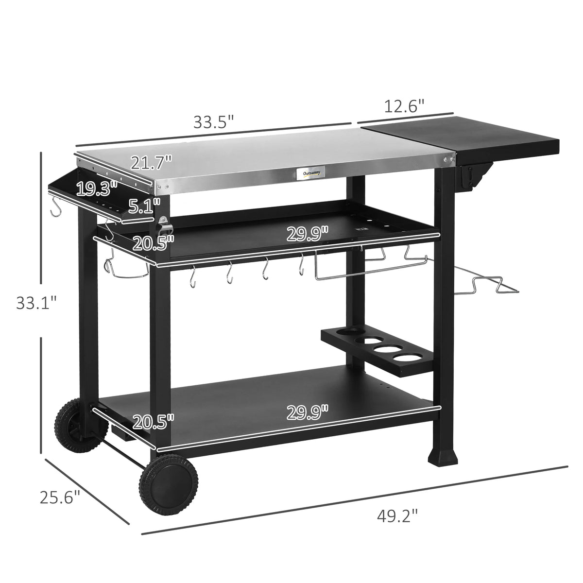 Outsunny Stainless Steel Outdoor Grill Cart With Side Table