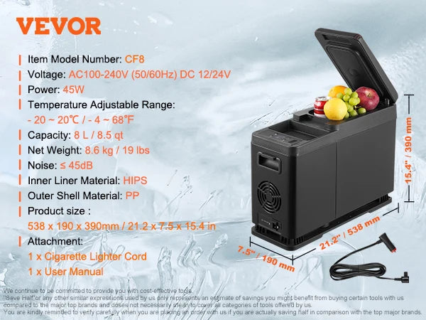 VEVOR Portable Car Refrigerator With Bluetooth Temperature Control