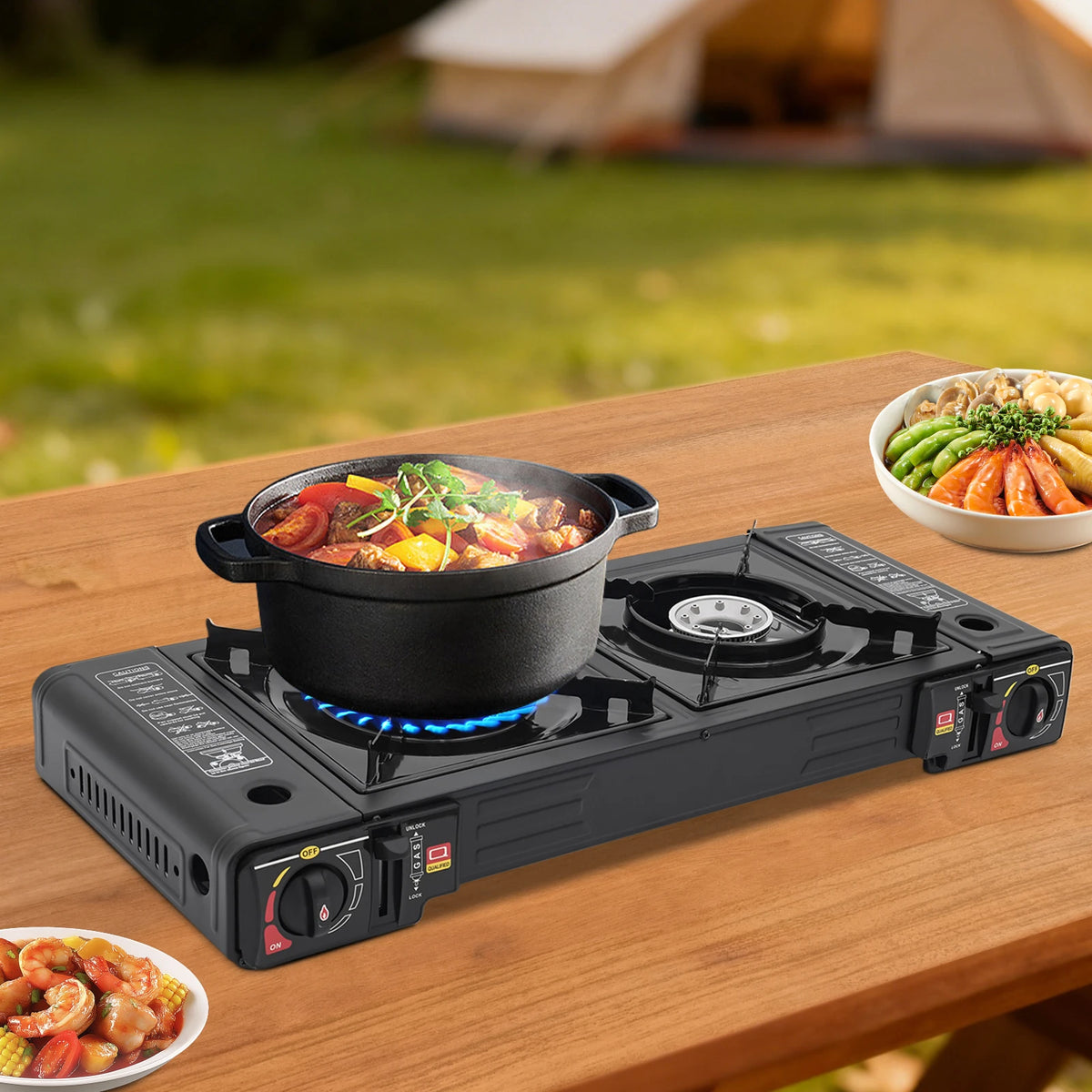 Portable Two Burner Camping Stove With Storage Case For Outdoor Cooking