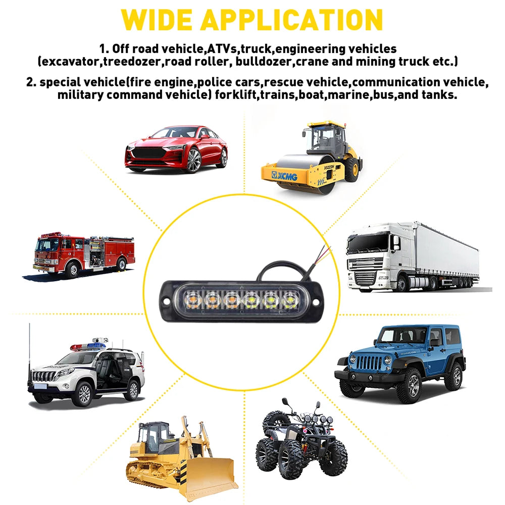 Amber White LED Emergency Strobe Warning Lights For Vehicles