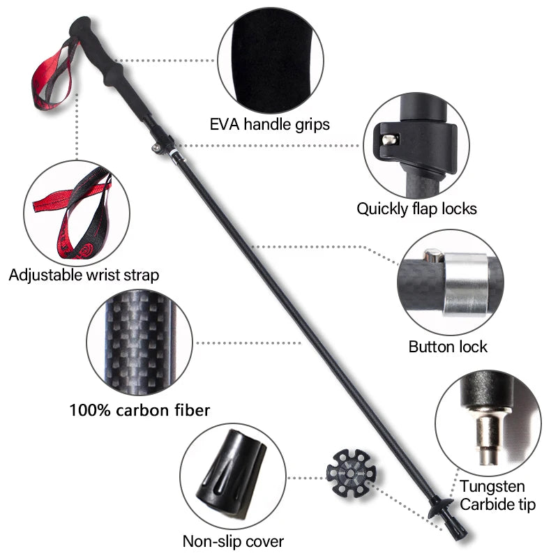 Okhealing Carbon Fiber Trekking Poles Folding Telescopic Hiking