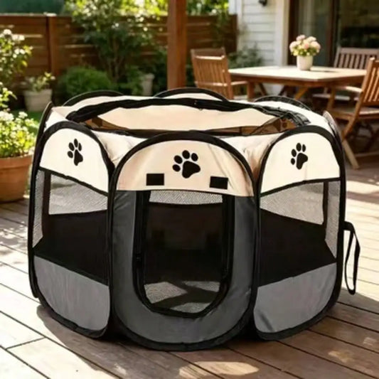 Foldable Octagonal Mesh Pet Playpen And Portable Exercise Kennel