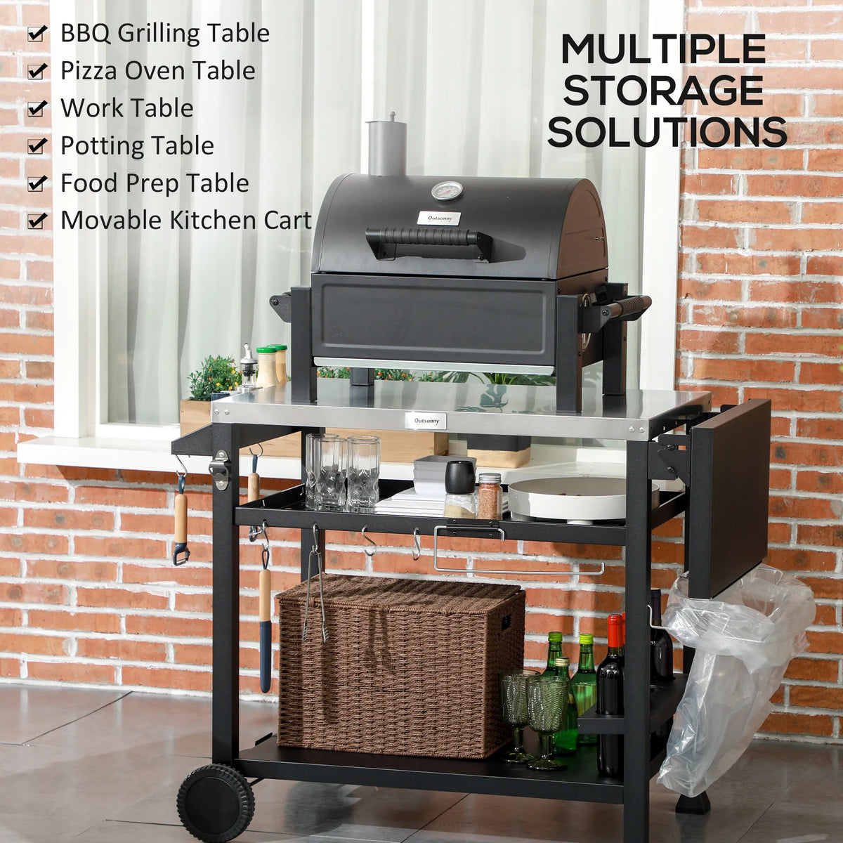 Outsunny Stainless Steel Outdoor Grill Cart With Side Table