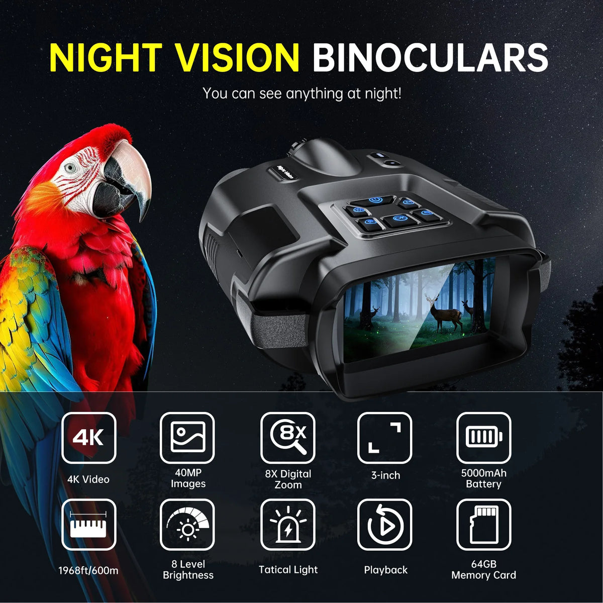 DIYIMIN 8X Digital Night Vision Binoculars For Outdoor Observation