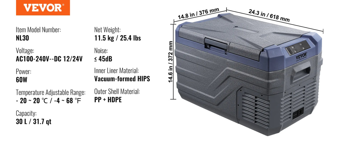 VEVOR Portable Car Refrigerator With Bluetooth Temperature Control