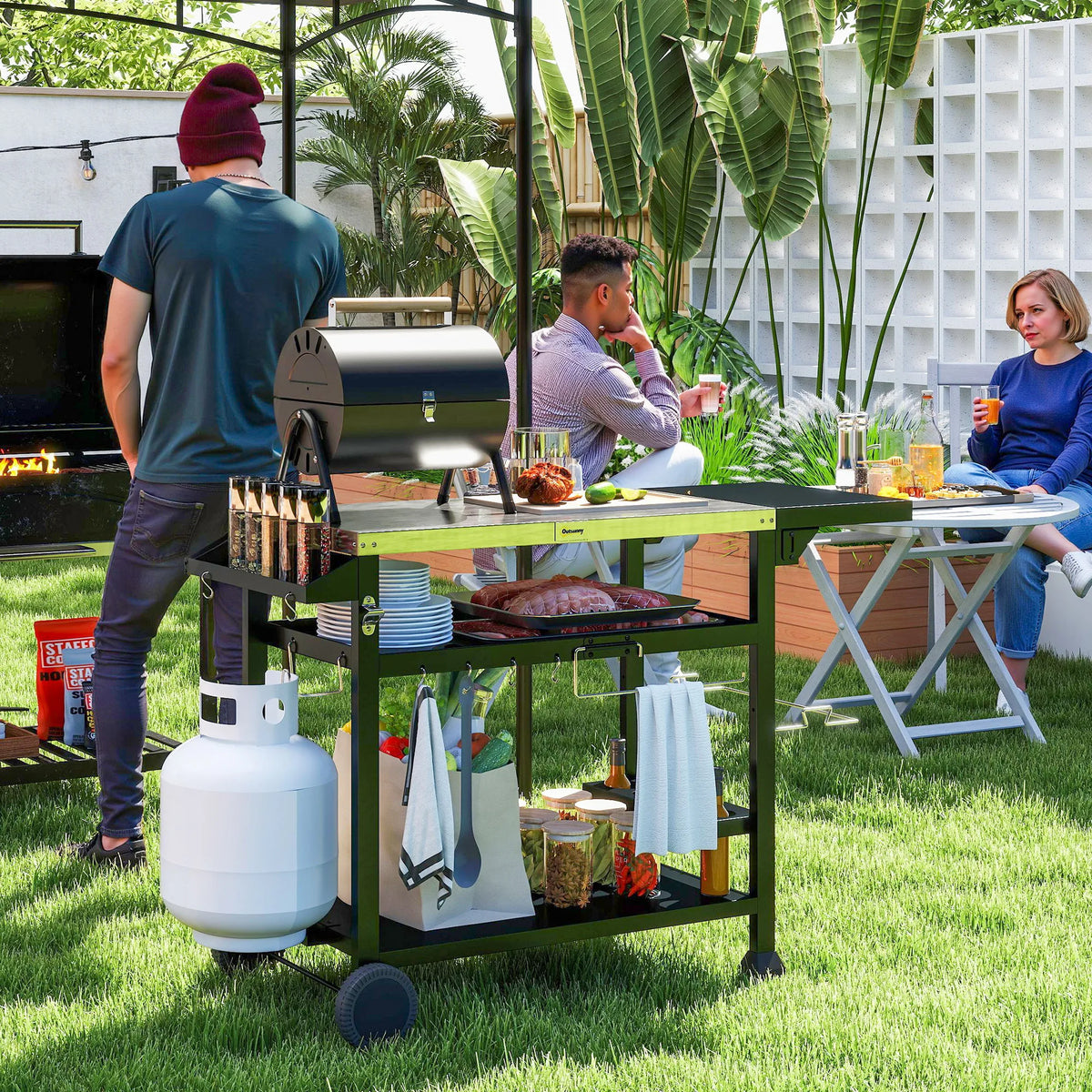 Outsunny Stainless Steel Outdoor Grill Cart With Side Table