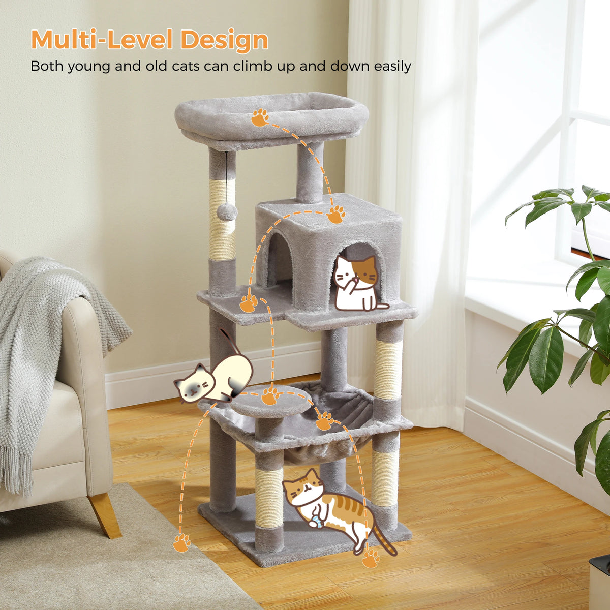 Petepela 5-Level Cat Tower with Metal Frame and Hammock