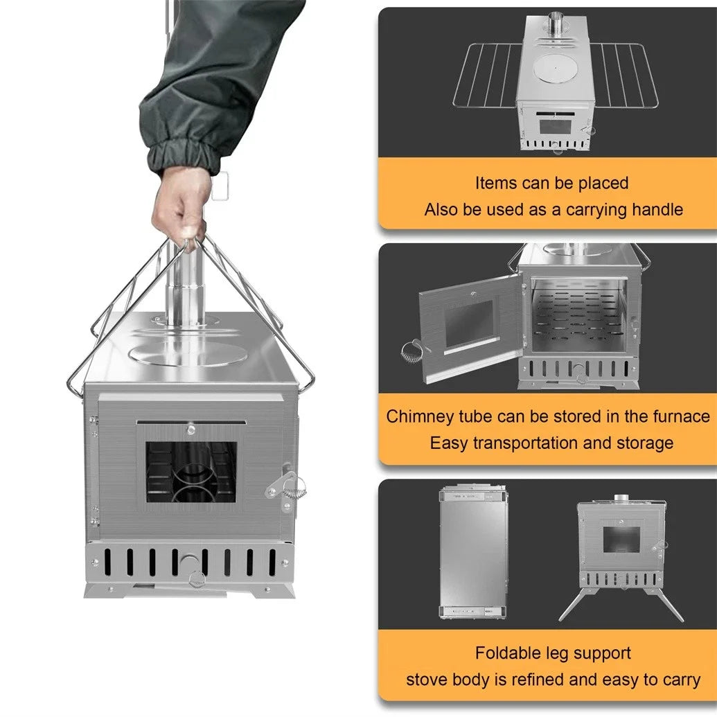 Unho Portable Wood Burning Stove With Stainless Chimney Pipes