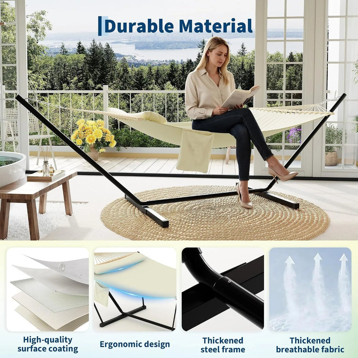 ANIXOL Double Hammock With Stand And Pillow For Outdoor Relaxation