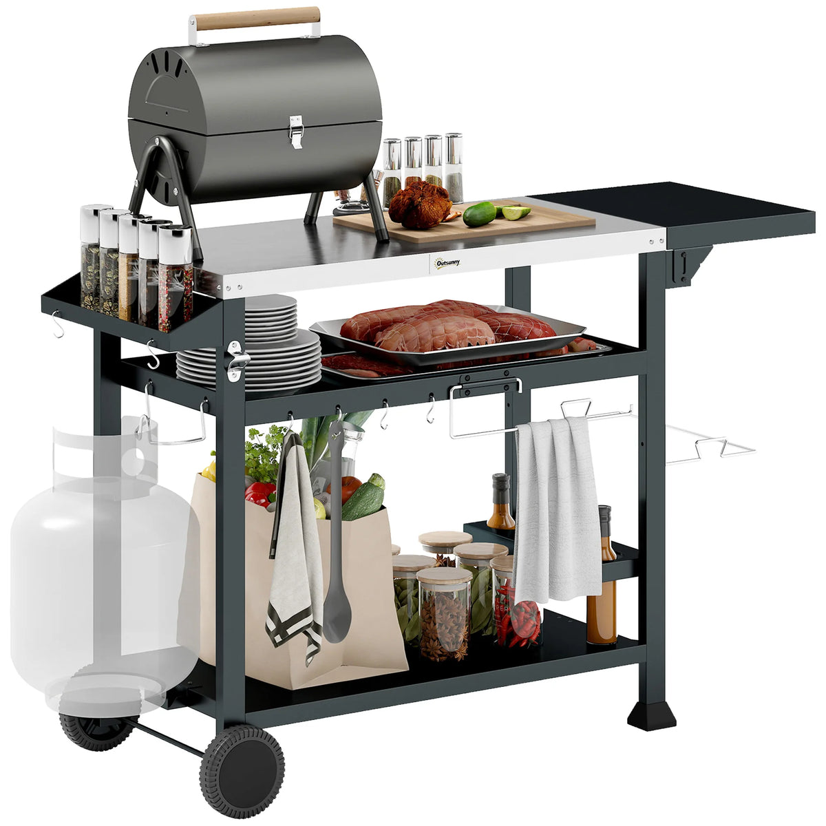 Outsunny Stainless Steel Outdoor Grill Cart With Side Table