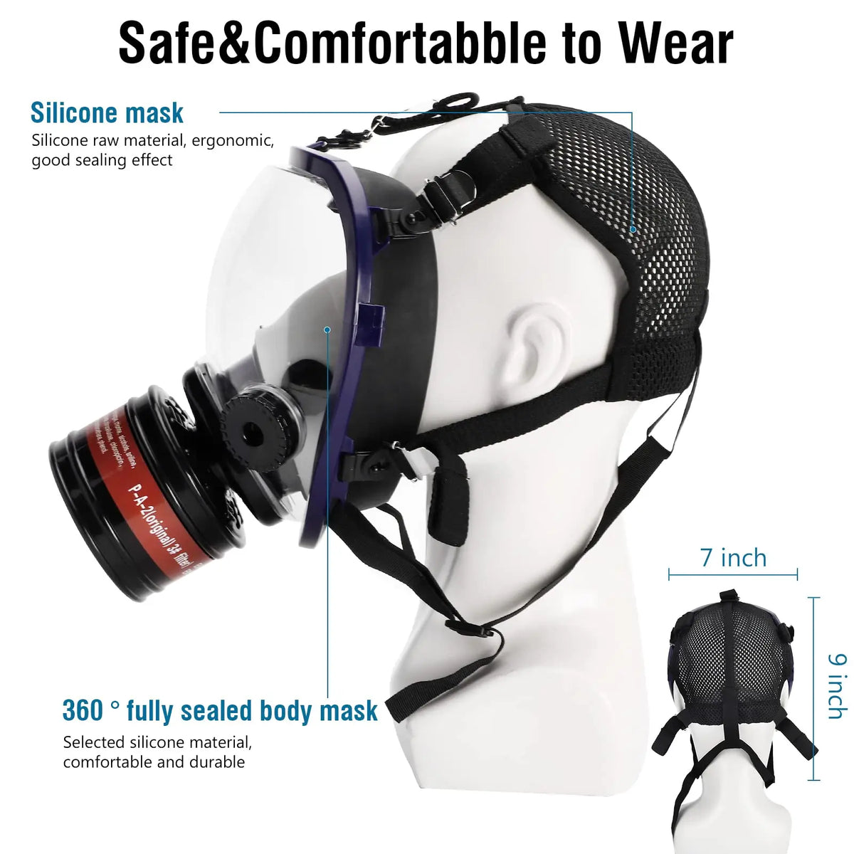 Full Face Respirator Gas Mask With Activated Carbon Filter Canister