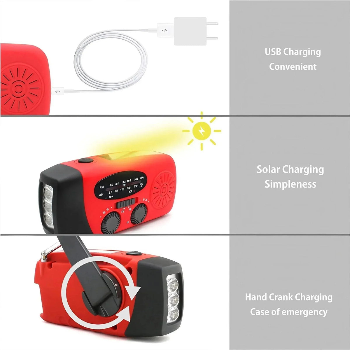 Portable Solar Hand Crank Emergency Weather Radio With Flashlight