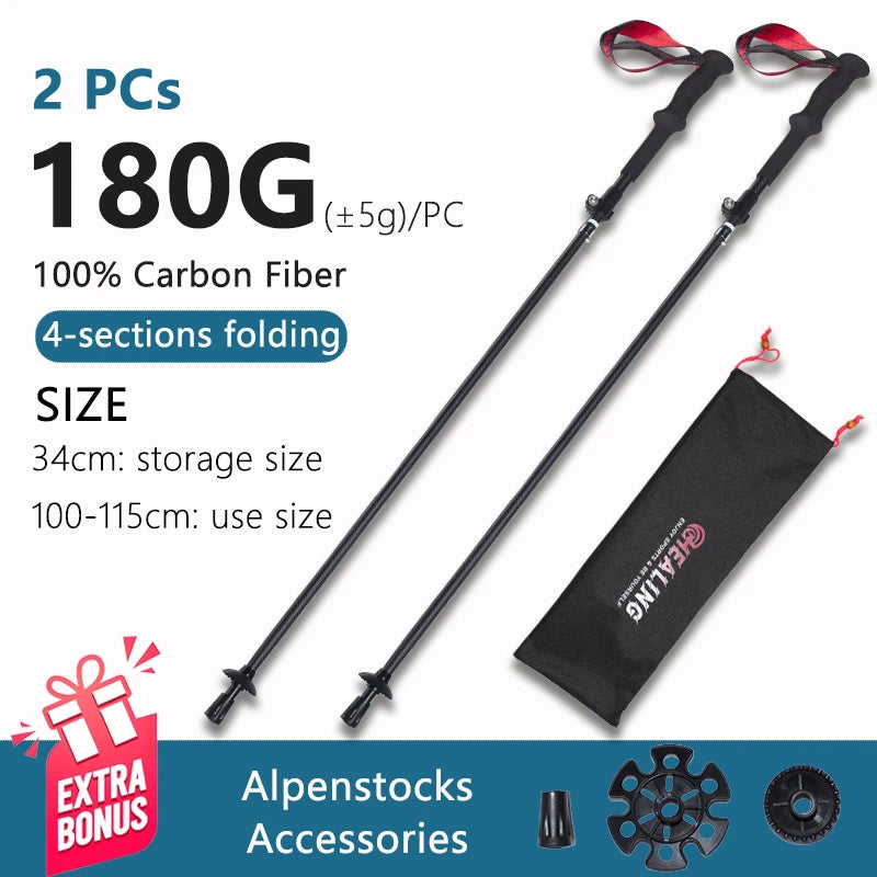 Okhealing Carbon Fiber Trekking Poles Folding Telescopic Hiking