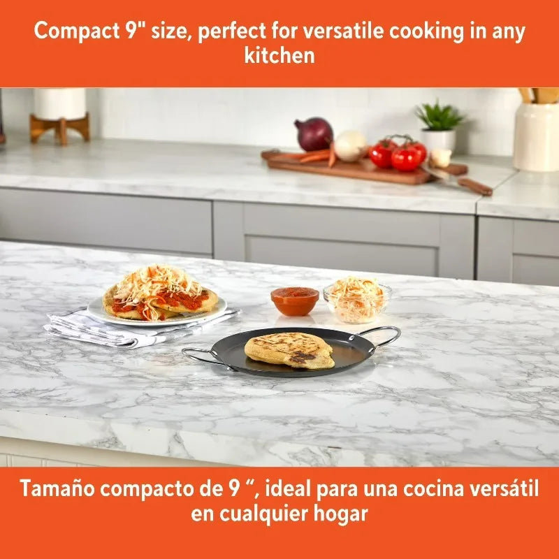 Carbon Steel Nonstick Round Comal With Comfortable Grip Handles