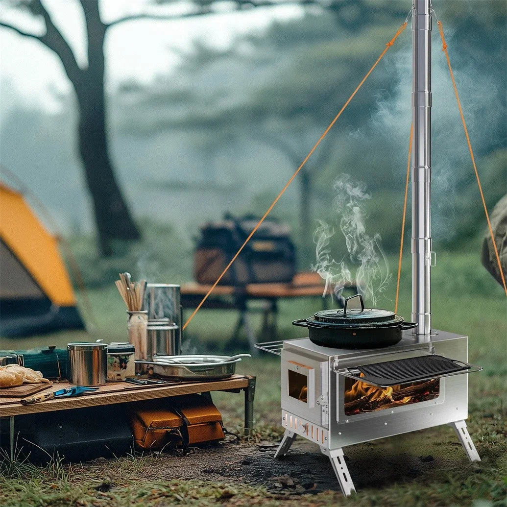 Unho Portable Wood Burning Stove With Stainless Chimney Pipes