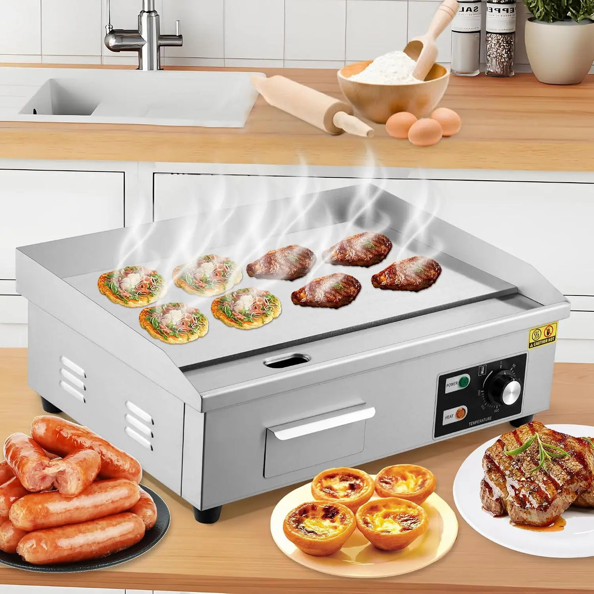 Tacleekii Commercial Electric Griddle Stainless Steel Flat Top Grill