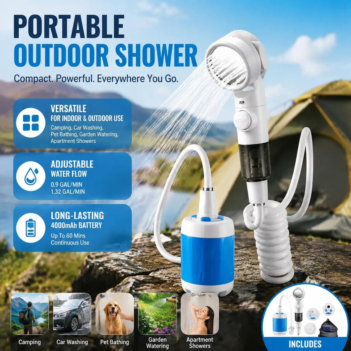 Portable Rechargeable Handheld Shower Sprayer For Pets And Garden Care