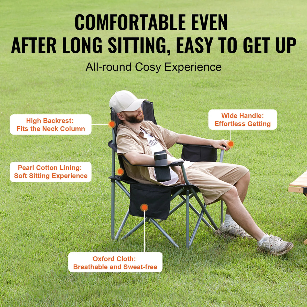 VEVOR Portable Camping Folding Chair Padded Arms Lumbar Support