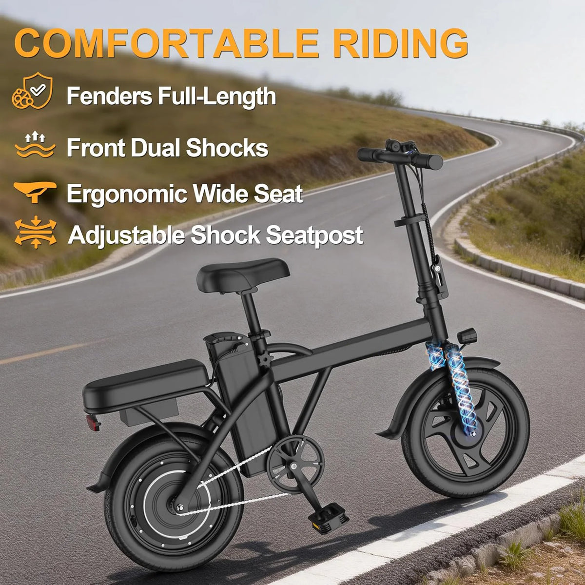 Ladped Foldable Dual Seat Electric Bike 500W Motor 48V Battery
