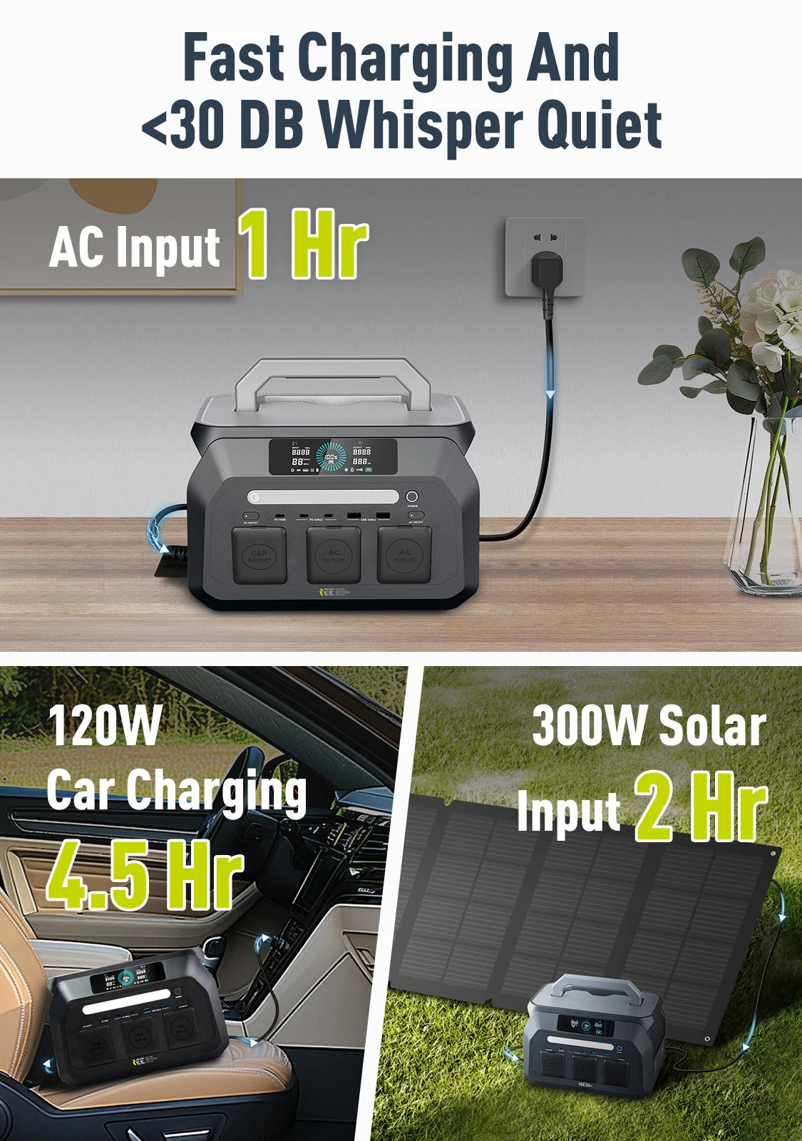 IEE 800W Portable Power Station 512Wh LiFePO4 Solar Generator